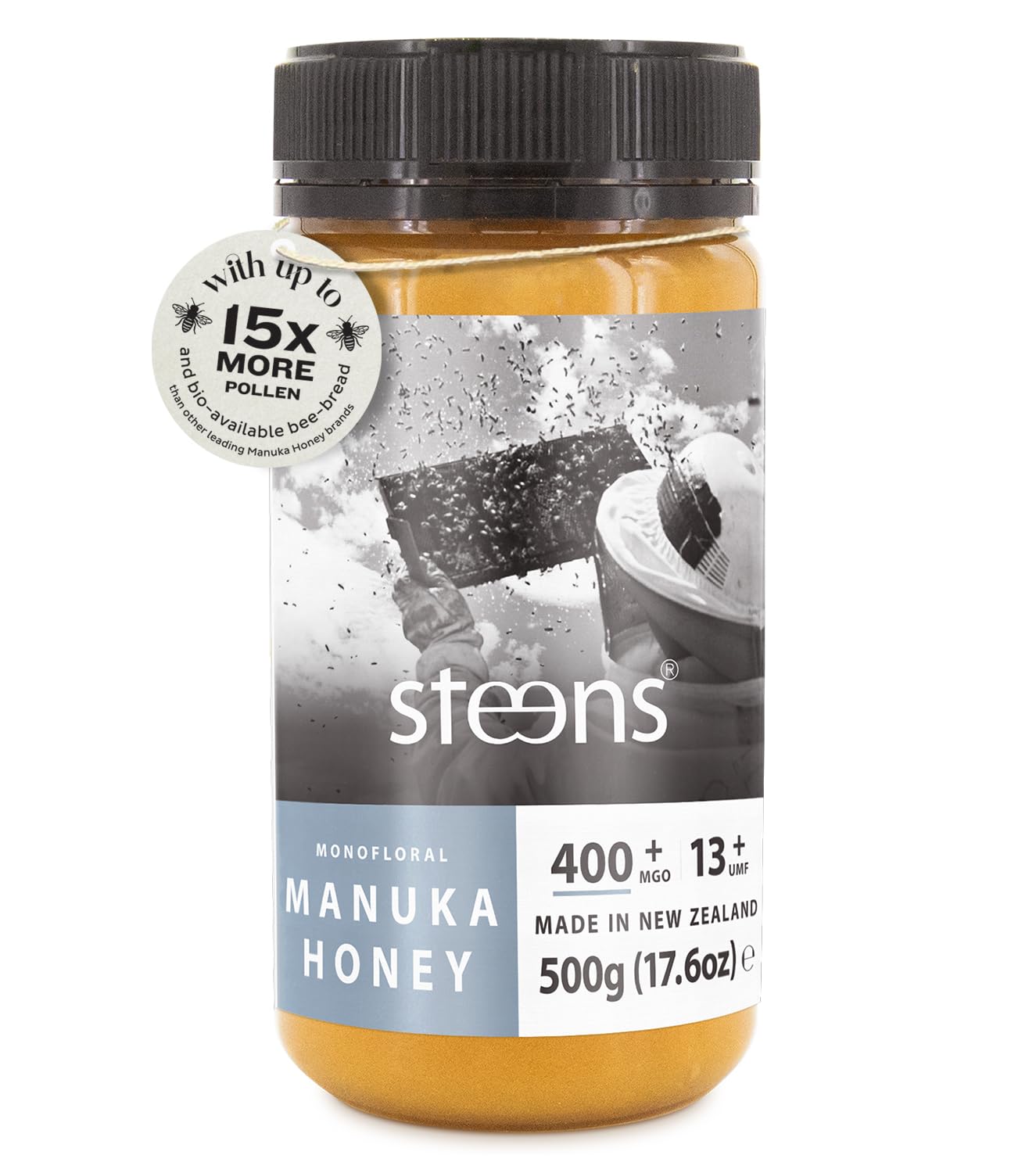 Steens Manuka Honey - MGO 400+ - Pure & Raw 100% Certified UMF 13+ Manuka Honey - Bottled and Sealed in New Zealand - 17.6 oz