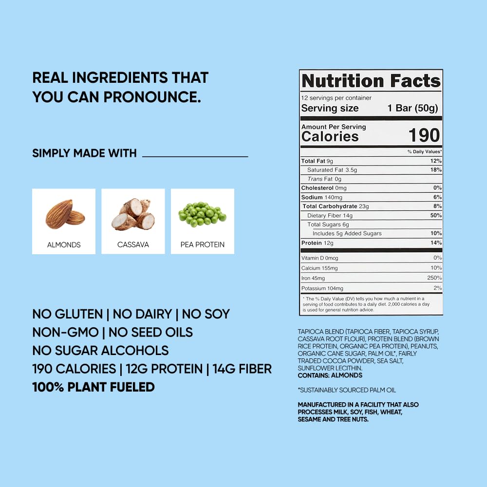 TRUBAR Vegan Protein Bar, Cocoa For Coconuts, Gluten Free, Plant Based Protein, Dairy Free, Non GMO, Soy Free, No Sugar Alcohols, 12G Protein, 12G Fiber, 23G Carb, On the Go Snack Bars, 12ct