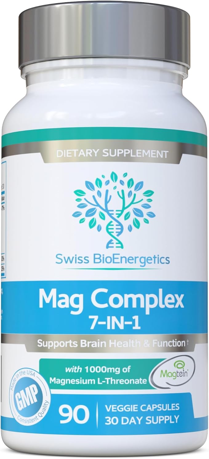 Magnesium L-Threonate Complex 7-in-1 with 1000mg of Magtein Plus Magnesium as Bisglycinate, Taurate, Citrate, Gluconate, Malate & Lactate - Supports Sleep - Vegan, US Made and No Artificial Nasties