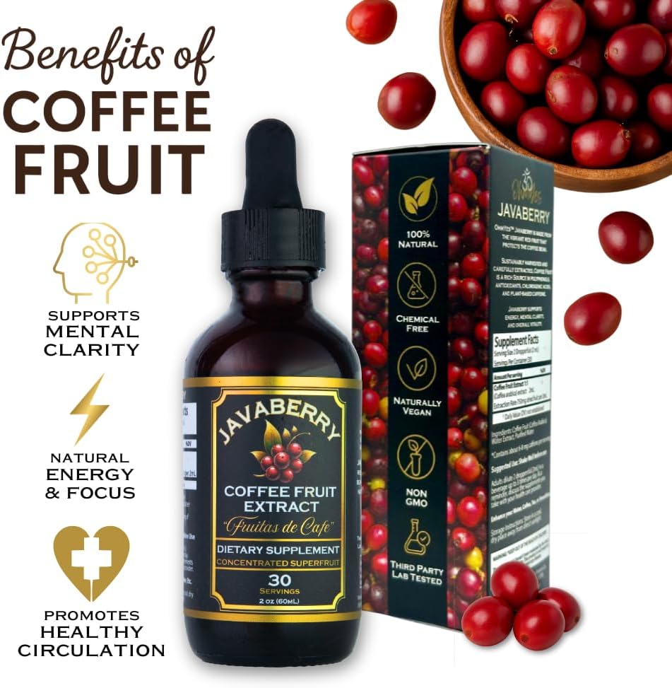 Javaberry Coffee Fruit Extract – Brain Supplement for Focus, Memory & Clarity – Supports BDNF & Mental Energy – Natural Antioxidant Nootropic Liquid with Polyphenols – 60ml (30 Servings)