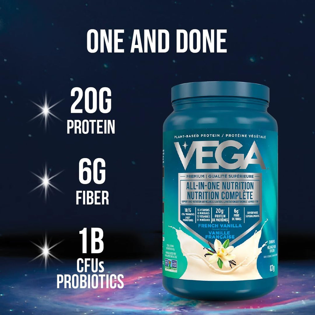 Vega Organic All-in-One Vegan Protein Powder, French Vanilla -Superfood Ingredients, Vitamins for Immunity Support, Keto Friendly, Pea Protein for Women & Men, 13.5 oz (Packaging May Vary)