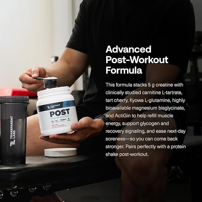 Transparent Labs Post - Post-Workout Recovery Muscle Builder w/L-Glutamine, Creatine Monohydrate, & Carnipure L-Carnitine L-Tartrate for Muscle Recovery & Building - 30 Servings, Orange