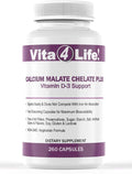 Vita4Life!® Calcium Malate + D3 Fast-Dissolve Capsules, 1200 mg Bioavailable Calcium, 800 IU Vitamin D₃, Non-GMO, Gluten- & Dairy-Free (260 Count)