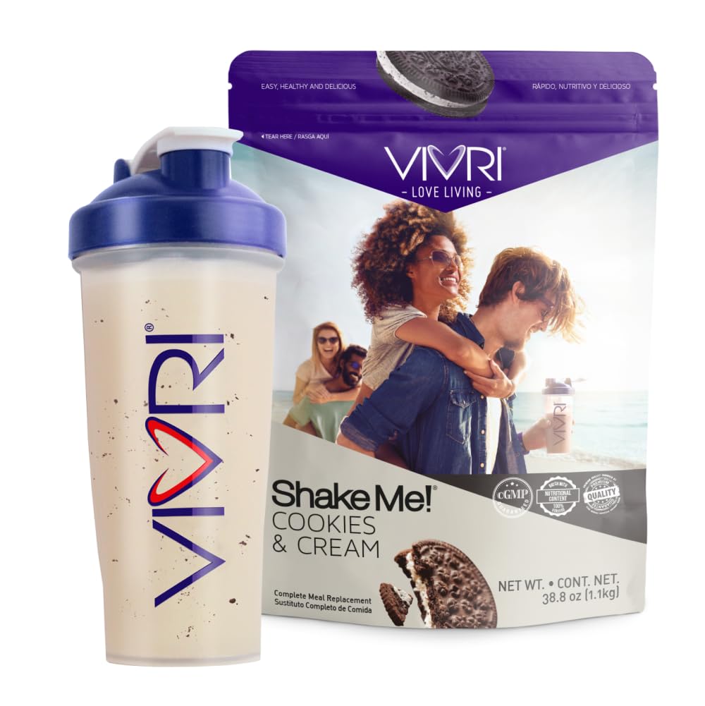 VIVRI Shake Me! Cookies & Cream Meal Replacement | 20 Servings | 21g Triple Premium Protein, 45 Nutrients & 8 Superfoods | Supports Weight Loss, Health, Energy & GLP-1 Treatments | Shaker Included