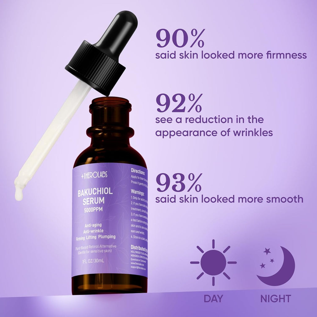 Bakuchiol Retinol Serum for Face, Retinol Alternative for Sensitive Skin with Vitamin E, Hyaluronic Acid, Collagen, Serum for Anti-Aging, Wrinkle Reduction Skin Firming & Smoothing 1 oz