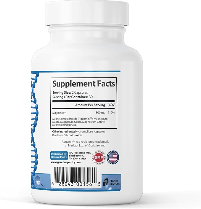 Magnesium Complex Supplement with Aquamin - Magnesium Citrate, Glycinate & Hydroxide - Supports Muscle Function, Nerve Health & Daily Wellness