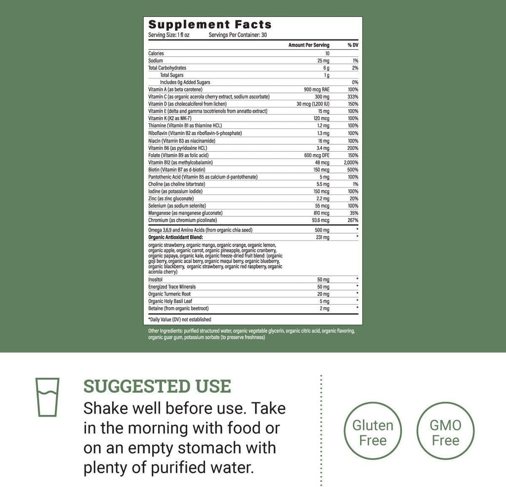 Earth Harmony Liquid Multivitamins for Women & Men (Tropical Berry Flavor) - 30+ Liquid Vitamins, Minerals & Organic Antioxidant Blend - Morning Multivitamin for Immune Support and Energy - 32 Fl Oz
