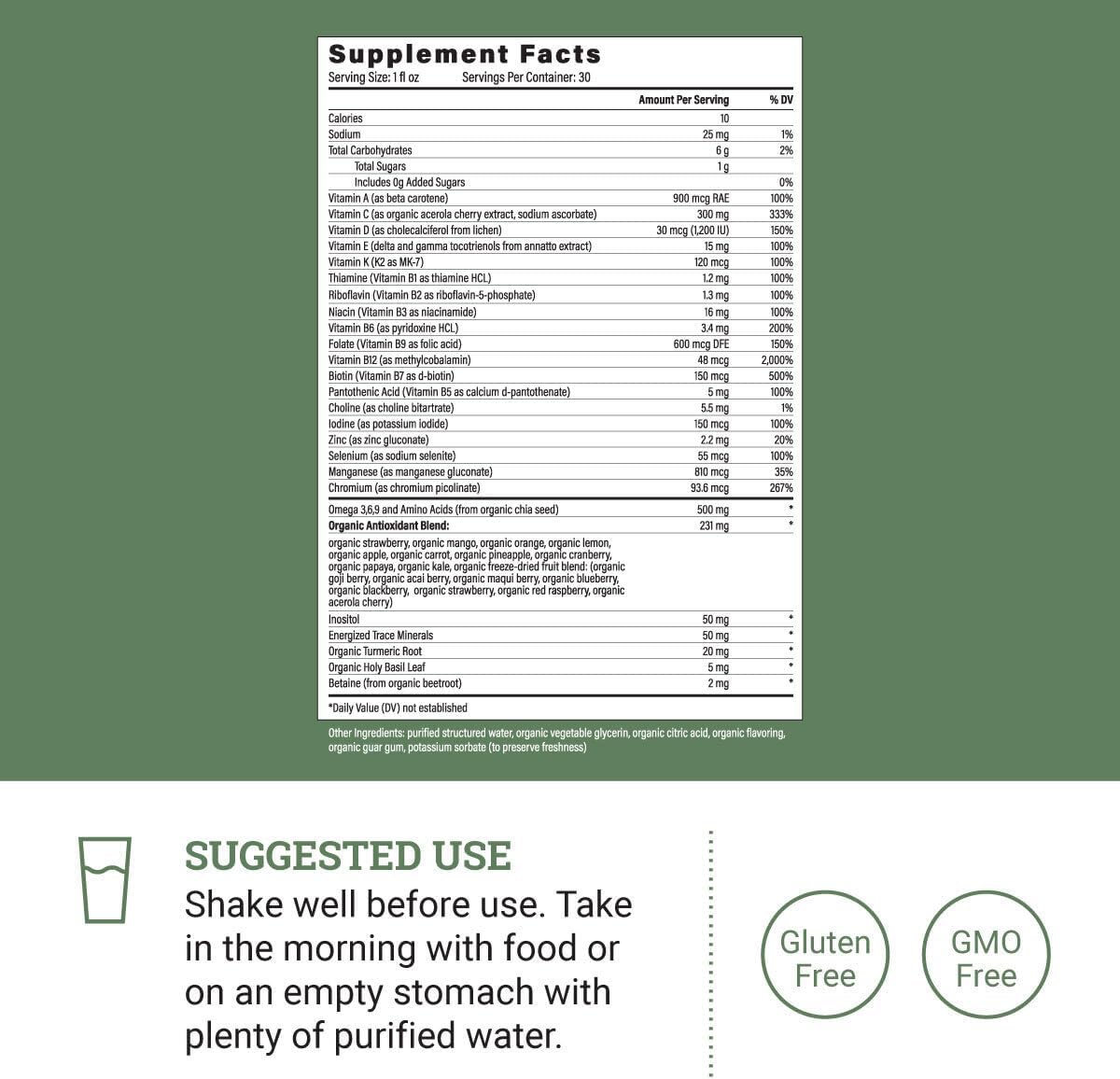 Earth Harmony Liquid Multivitamins for Women & Men (Tropical Berry Flavor) - 30+ Liquid Vitamins, Minerals & Organic Antioxidant Blend - Morning Multivitamin for Immune Support and Energy - 32 Fl Oz