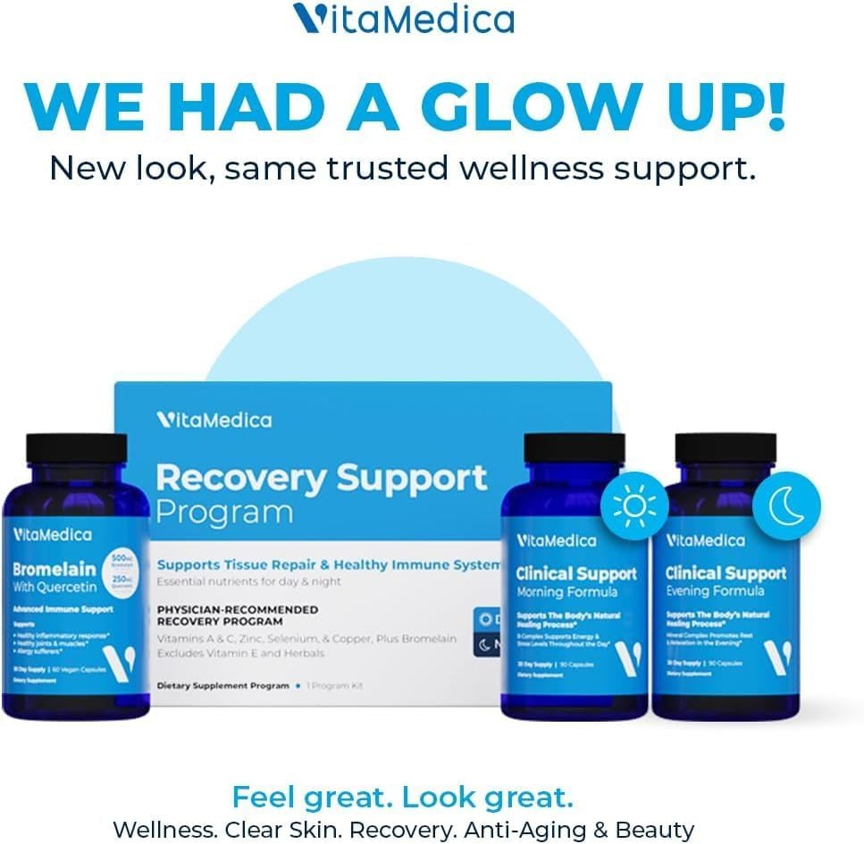 Clinical-Grade Post Surgery Recovery Support Supplement Program, Comprehensive, Physician-Designed Formulation to Support Healing with Vitamins, Minerals, Antioxidants, Bromelain and Quercetin