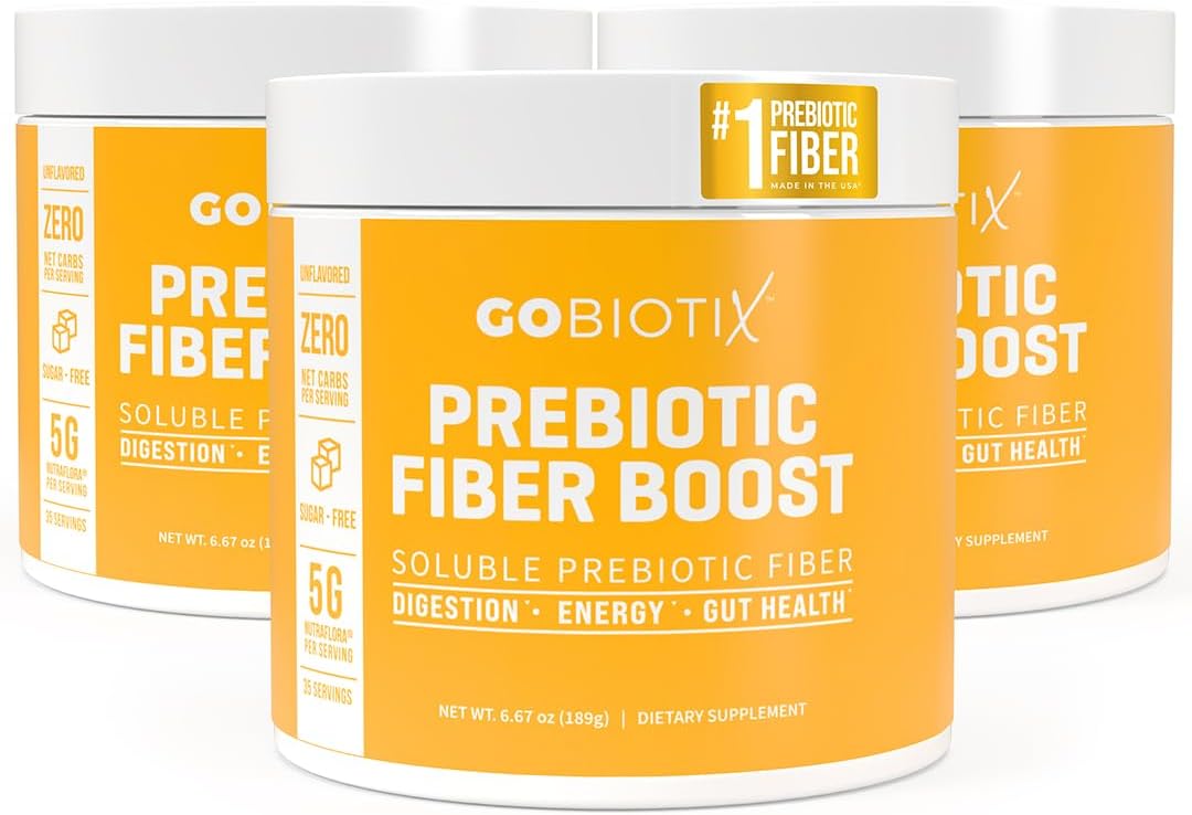 GOBIOTIX Prebiotic Fiber Supplement Powder for Digestive Health, Soluble Fiber for Gut Health, Gluten & Sugar Free, Keto, Vegan, 35 Servings (3 Pack)