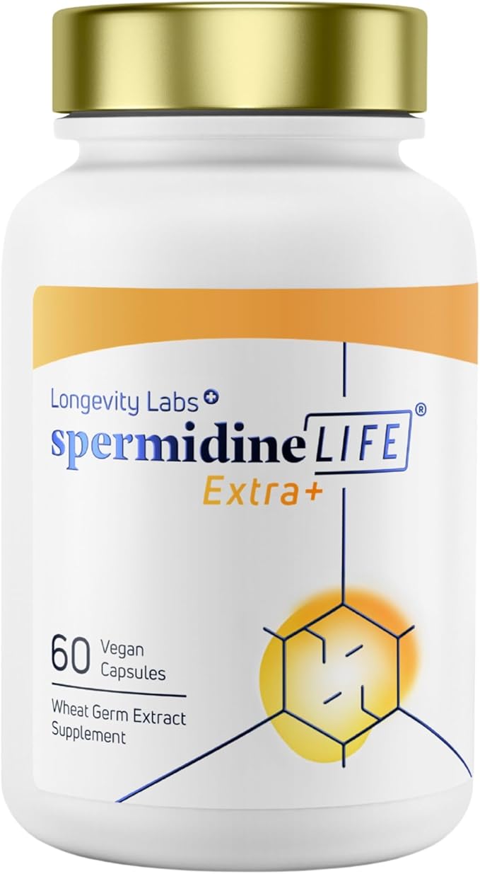 Longevity Labs+ spermidineLIFE Extra+ Natural Supplement, Non-Synthetic Plant-Based Wheat Germ Extract with High Spermidine & Zinc for Cell Renewal, Vegan, for Women & Men, 60 Capsules