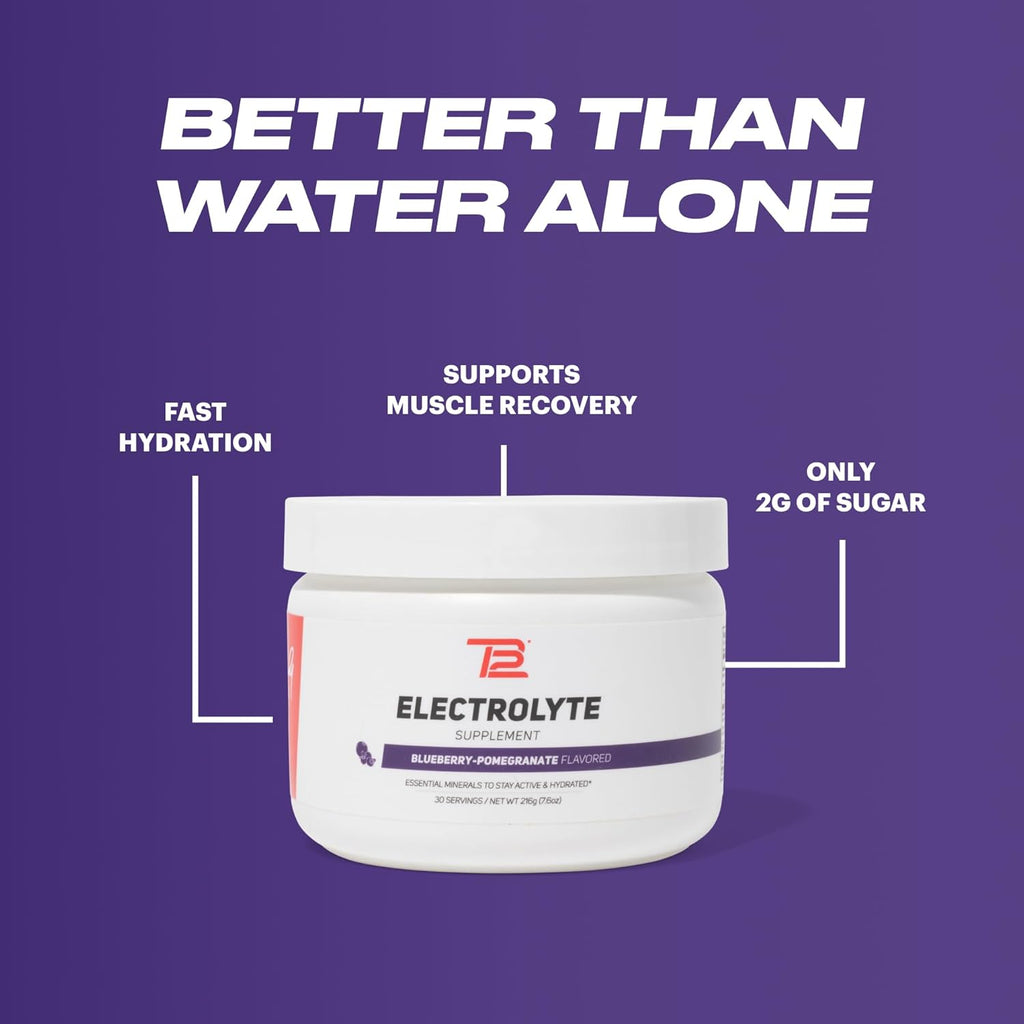 TB12 Electrolyte Powder Blueberry Pomegranate – Mineral-Rich Electrolyte Powder for Fast Hydration by Tom Brady - Natural, Low Sugar, Vegan, Gluten-Free, Easy to Mix - 30 Servings (1 Jar)