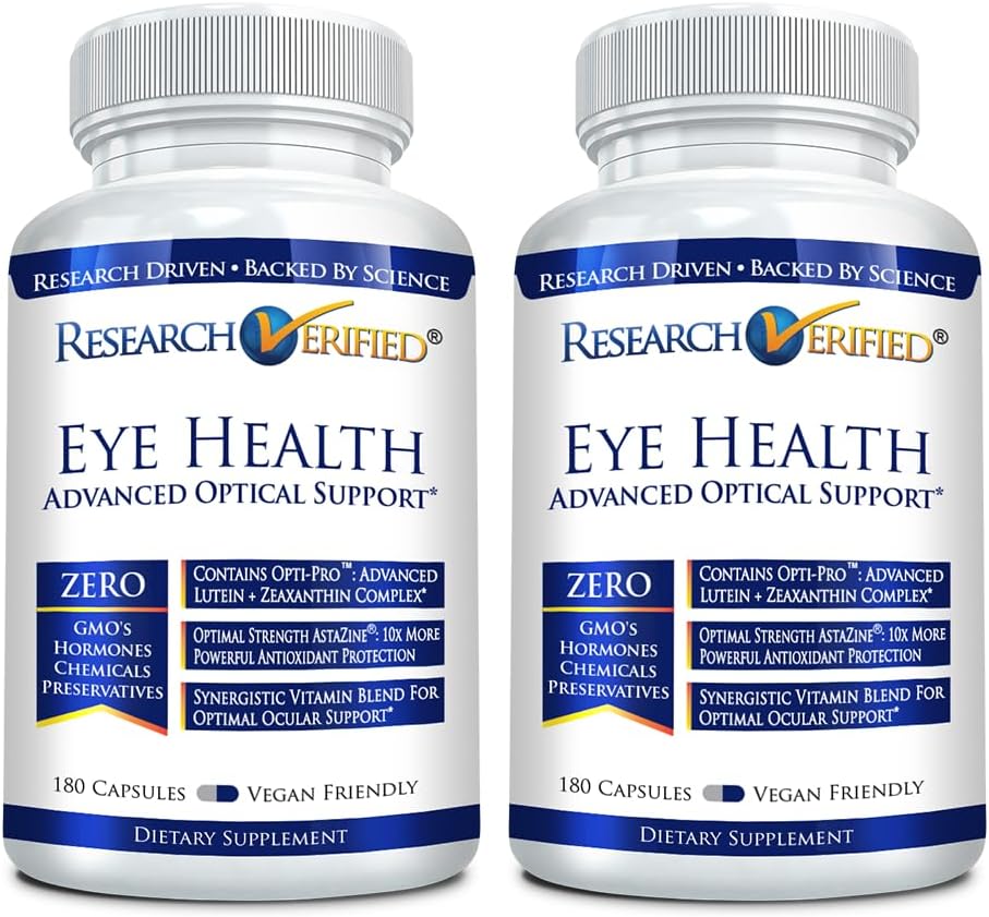 Research Verified Eye Health - Nourish and Protect Eyes and Vision, Support Healthy Retina, Improve Blood Supply to Eyes - Vitamins A, B, C, and E - 360 Capsules - 6 Month Supply - Made in The USA