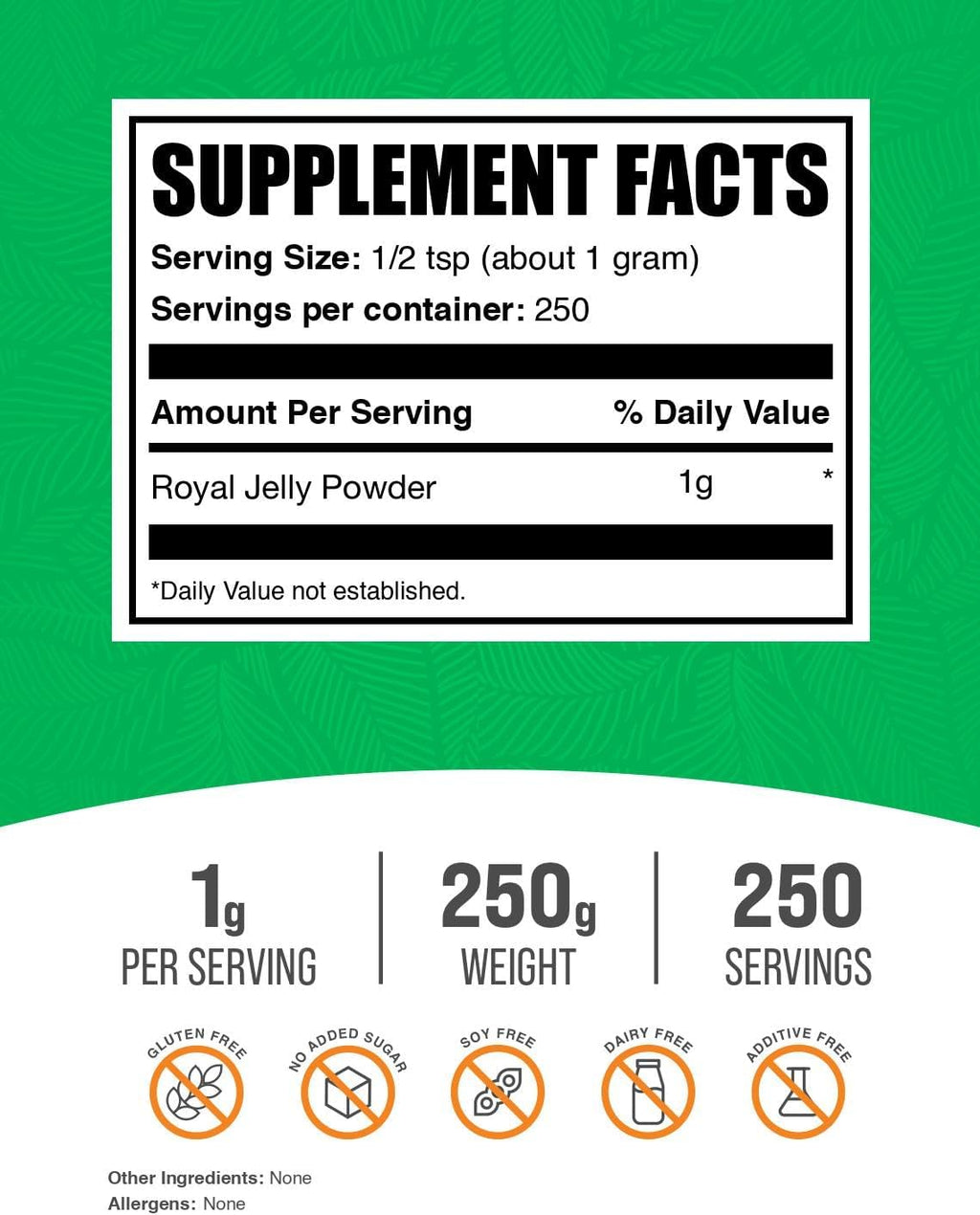 BulkSupplements.com Royal Jelly Powder - Royal Jelly Supplement, for Immune Support - Gluten Free, 1g per Serving, 250g (8.8 oz) (Pack of 1)