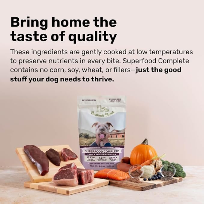 BADLANDS RANCH by Katherine Heigl – Superfood Complete Air-Dried Lamb & Venison Dog Food – High Protein with Superfoods for Daily Wellness & Consistent Nutrition – 64 oz