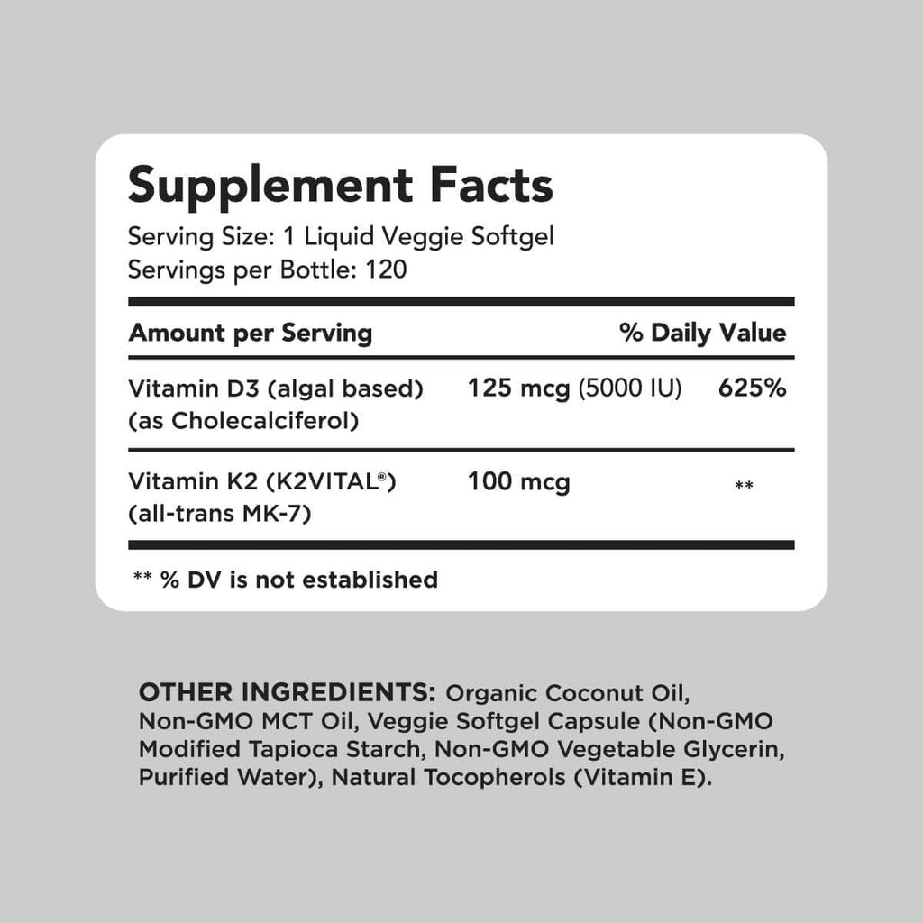 AMANDEAN Vegan Vitamin D3 K2. 5000 iu from Algae. All-Trans MK-7. 120 Softgels. Plant-Based & Carrageenan Free. Organic Coconut Oil Blend. for Mood, Bones, Heart, Immune Health (Packaging May Vary)