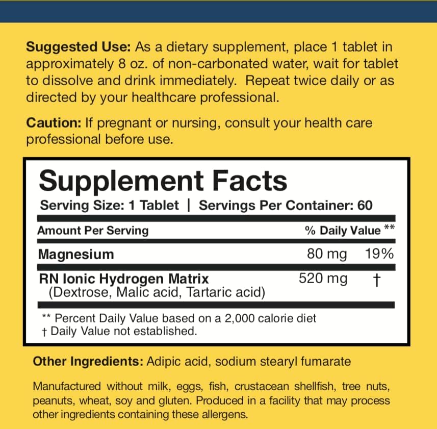 Researched Nutritionals H2 Absorb Molecular Hydrogen Tablets - Instant Hydrogenated Water & Antioxidant Supplement - Rejuvenating Drink to Promote Energy & Healthy Aging (60 Tablets)