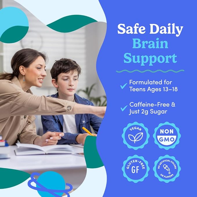FIRST DAY Teen Brain & Focus Supplement Gummies Ages 13–18 | Study & Concentration Support with Cognizin® Citicoline & Phosphatidylserine | Vegan, Non-GMO, Caffeine-Free | 30-Day Supply