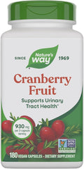 Nature's Way Cranberry Fruit, Cranberry Supplements, Supports Urinary Tract Health*, 930 mg per 2-Capsule Serving, 180 Capsules (Packaging May Vary)