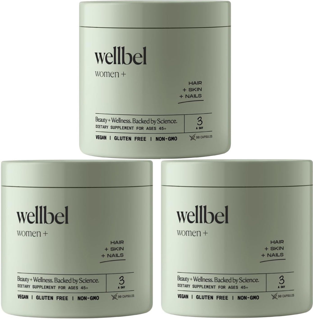 WELLBEL Women + Clean Supplement for Hair, Skin, and Nails, Vegan, Gluten Free, Non GMO 90 Count - 3 Pack