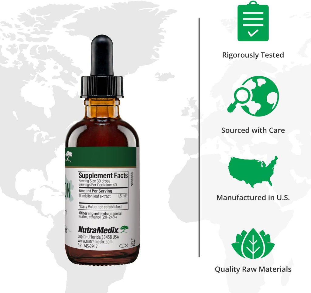 Nutramedix Dandelion Detox Support - Tincture for Liver Health + Gut Health + Antioxidant Support - Dandelion Leaf Liver Support Supplement for Daily Use (60ml)
