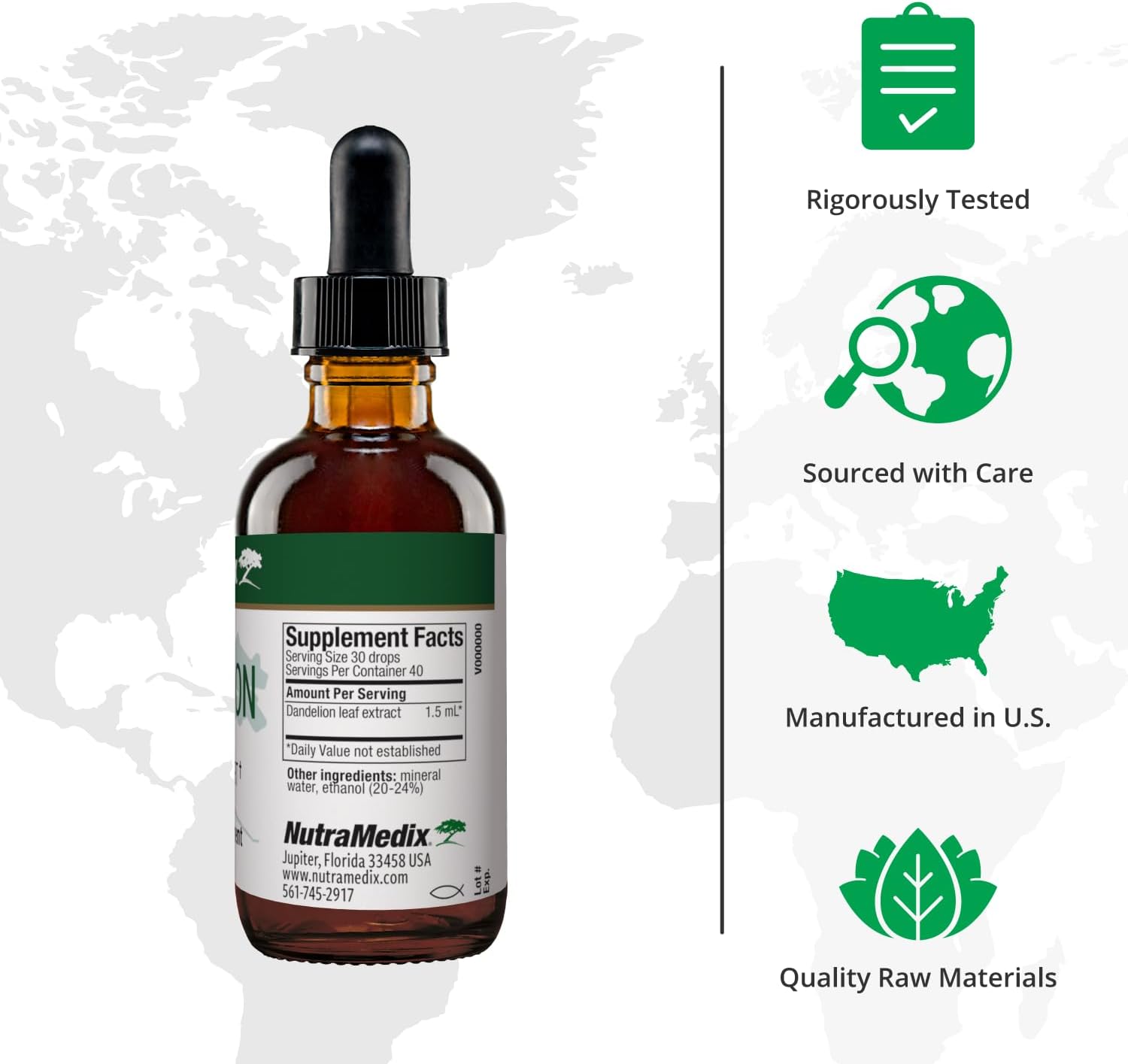 Nutramedix Dandelion Detox Support - Tincture for Liver Health + Gut Health + Antioxidant Support - Dandelion Leaf Liver Support Supplement for Daily Use (60ml)