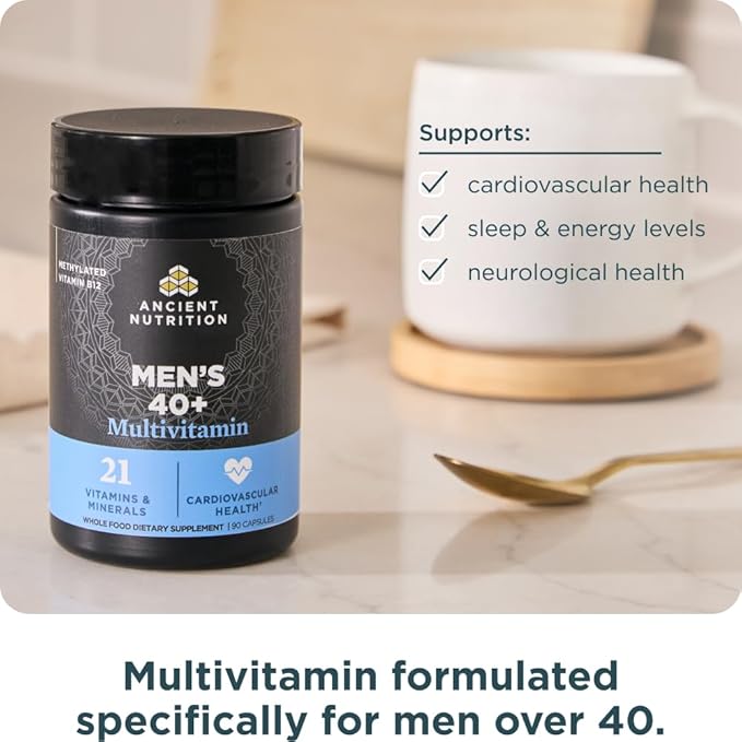 Ancient Nutrition Multivitamin for Men, Multi Men's 40+ Once Daily Vitamin Supplement, Magnesium, Methylated Vitamin A, B and K2, Supports Immune System, 90 Ct