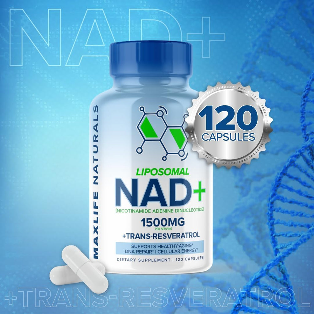 Liposomal NAD+ Trans-Resveratrol Supplement 1500mg - 120 Capsules - Liposomal NAD Supplements for Women and Men, High Purity-NAD Cell Regenerator, Cognitive & Anti Aging Supplement for Women & Men