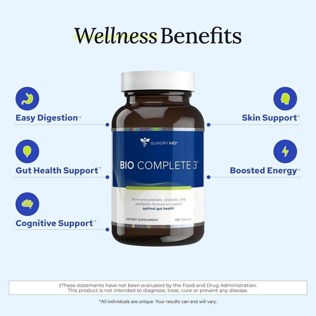 Gundry MD® Bio Complete 3 - Prebiotic, Probiotic, Postbiotic to Support Optimal Gut Health, 30 Day Supply (90 Day Supply)