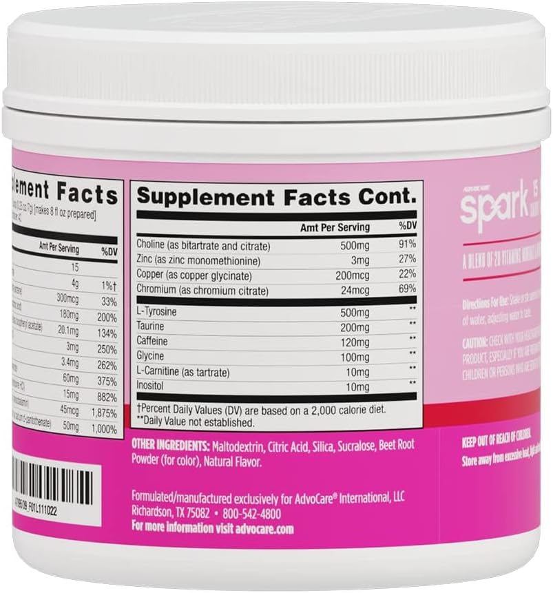 AdvoCare Spark Vitamin & Amino Acid Supplement - Focus & Energy Drink Powder Mix with Vitamin A, B-6, C & E - Also Includes L-Carnitine & L-Tyrosine - Pink Lemonade - 10.5 oz