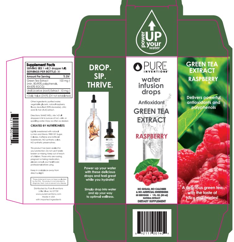 Pure Inventions - Green Tea Raspberry Water Infusion Drops - Antioxidants & Electrolytes - Health & Wellness Drink - Immunity Support - Sugar Free, Zero Calorie, No Artificial Sweeteners - 30 Servings