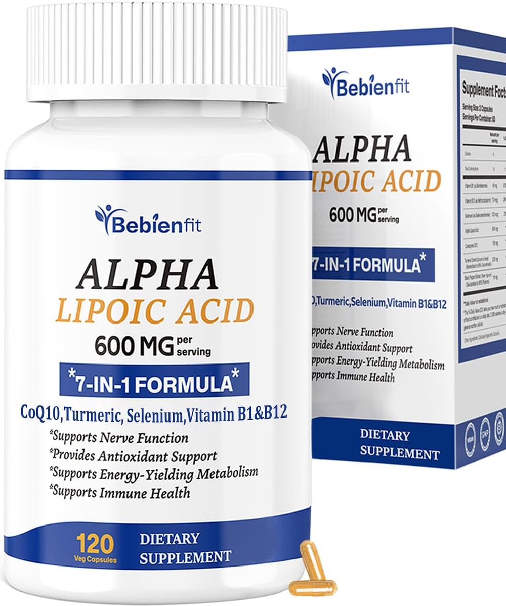 Alpha Lipoic Acid 600mg + CoQ10 & Active B1 & B12 – 7-in-1 Neuropathy Support – Fortify Nerves in Hands & Feet – Antioxidant, Cell Energy & Metabolism – Vegan, Gluten-Free, 120 Capsules
