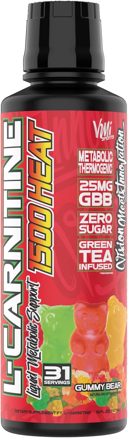 VMI Sports L-Carnitine 1500 Heat Liquid Enhanced Thermogenic | 1500 mg Carnitine | Maximum Absorption Formula | Great Taste for Men & Women | 31 Servings (Gummy Bear)
