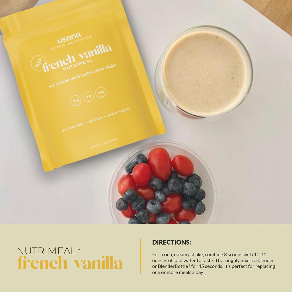 USANA Nutrimeal Meal Replacement Shake - French Vanilla - NON-GMO - Gluten Free - Low Glycemic - 540 Grams - 9 Servings