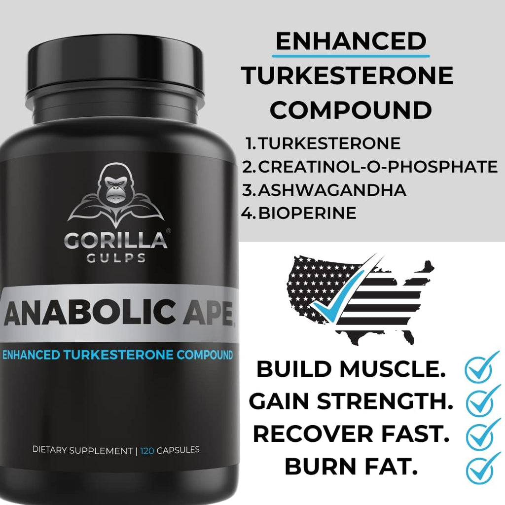 | Anabolic Ape – Enhanced Turkesterone Compound | Turkesterone, Creatinol-O-Phosphate, Ashwagandha, Bioperine | Lab Tested | 120 Vegan Capsules | Max Strength