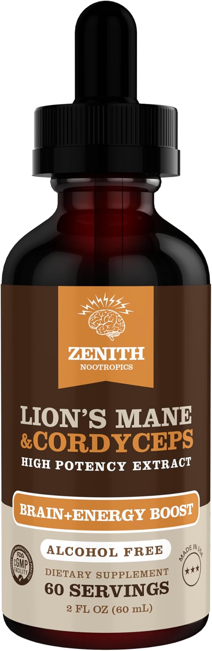 Lion’s Mane & Cordyceps Supplement – Brain & Energy Support – Focus, Memory, Clarity, Immunity – Vegan, Alcohol-Free Tincture – Up-to 2-Month Supply, 2 fl oz