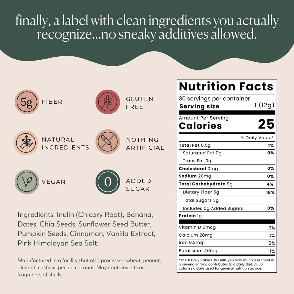 Fiber Supplement - 5g Daily Fiber Bite - Supports Regularity, Digestion and Gut Health - All Natural Ingredients, Banana Cinnamon Flavor, 30 Servings
