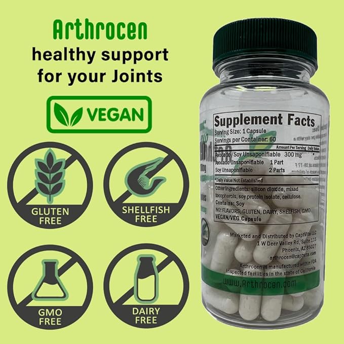 EVO Vegan Joint Health Supplement, 300Mg Avocado Soy Unsaponifiable, 60 Day Supply, One Capsule Per Day (12 Months)