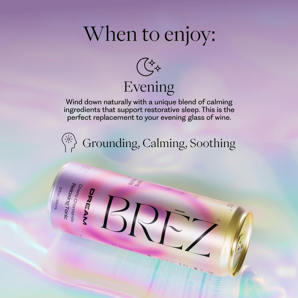 BRĒZ Dream Reishi Mushroom Drink, Non-Infused Relaxing Tonic with Reishi, Chamomile, Tart Cherry, Magnesium & L-Theanine, Vegan Adaptogen Drink for Sleep, Calm & Mood, 12 fl oz - 8 Pack