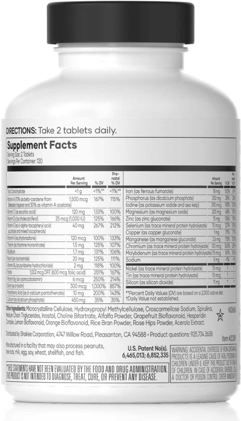 Shaklee - Vita-Lea® Women High-Potency Multivitamin & Multimineral for Women - Prenatal/Postnatal Support with 800 mcg Folic Acid, 200 mcg Iodine, 18 mg Iron - 240 Tablets