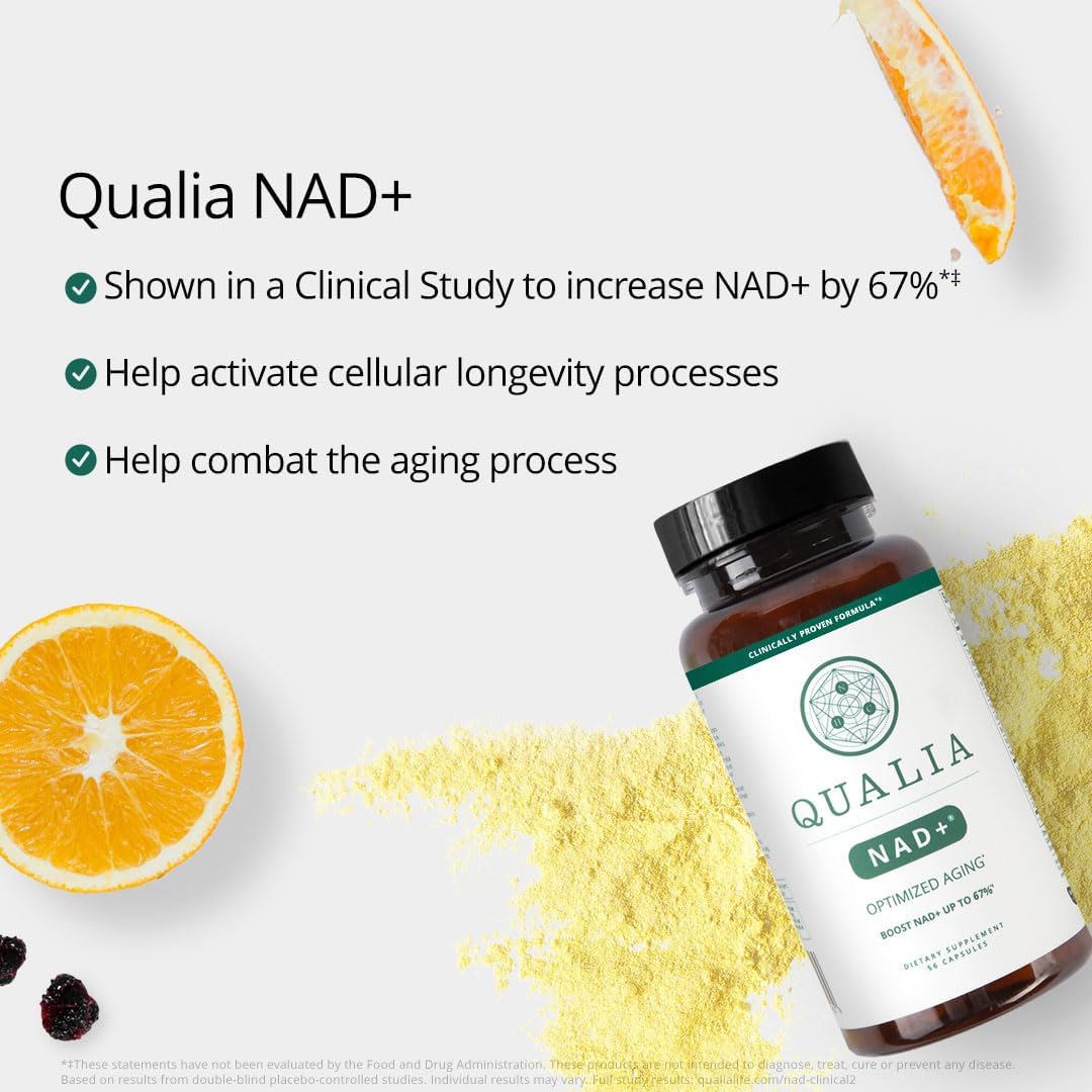 Qualia NAD Supplement — Clinically Proven to Boost NAD+ up to 67%. Optimized Aging, Energy, Focus. Elite NAD+ Ingredients: Nicotinamide Riboside (NIAGEN,) Niacin, Niacinamide (2 Month Supply)
