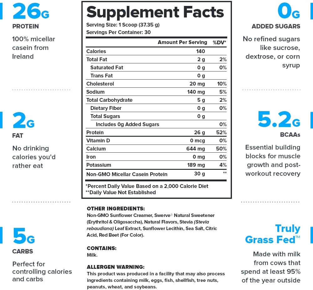 LEGION Casein Protein Powder (Strawberry) - Slow-Release Micellar Protein Powder - Non-GMO, Gluten-Free & Naturally Sweetened Casein Powder from Grass-Fed Cows