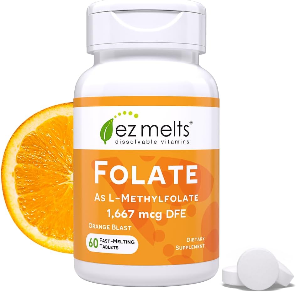 EZ Melts Dissolvable Folate 1,667 mcg, L-Methylfolate, Sugar-Free, 2-Month Supply