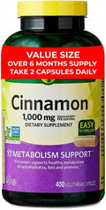 Cinnamon 1000 mg Dietary Supplement – 400 Vegetarian Capsules (6+ Month Supply) – Supports Healthy Metabolism & Wellness – Non-GMO, Gluten Free, No Artificial Colors or Flavors