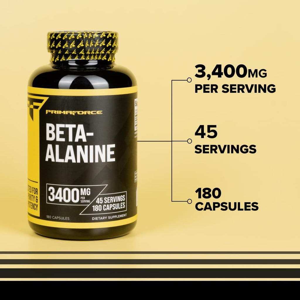 Primaforce Beta Alanine Capsules 3,400mg, 180 Capsules (45 Servings) - Potent Beta-Alanine Supplement