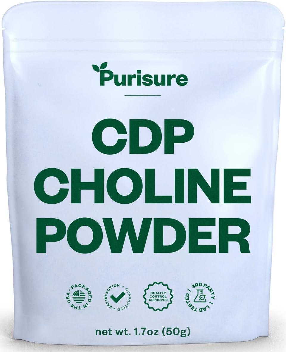 CDP Choline Powder, 50g, CDP Choline Supplements That Support Attention, Focus, and Energy, Citicoline Powder for Cognitive Function, Increases Motivation and Productivity, 200 Servings