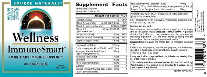Source Naturals Wellness ImmuneSmart - Core Daily Immune Support* - 45 Capsules