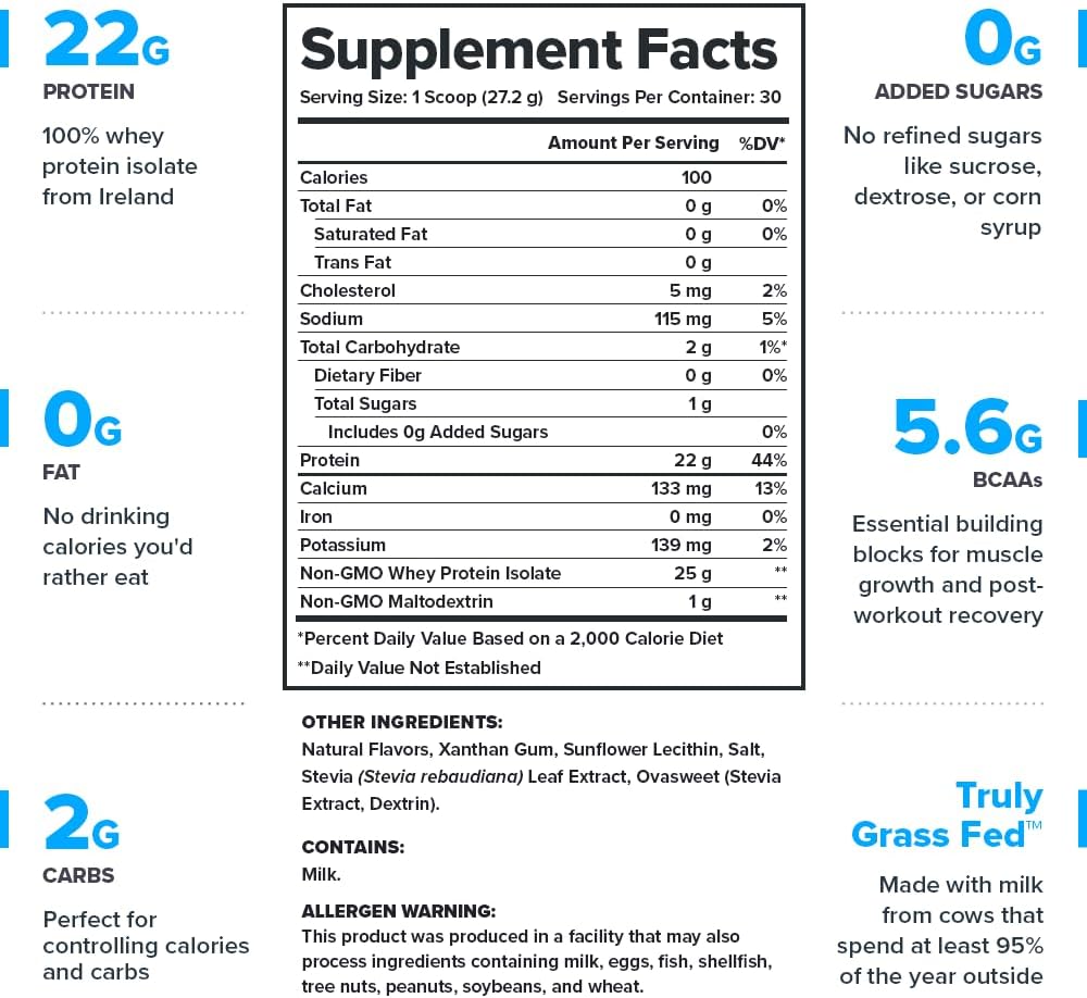 LEGION Whey+ Protein Whey Isolate from Grass Fed Cows - Whey Protein Isolate Powder Low Calorie, Non-GMO, Sugar Free, Lactose and Gluten Free, All Natural Protein Powder for Men & Women, 30 Servings