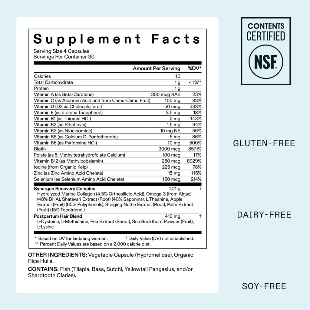 Nutrafol Postpartum Hair Growth Supplements, Clinically Tested for Visibly Thicker Hair and Less Shedding, Breastfeeding-Friendly - 1 Month Supply, 1 Refill Pouch