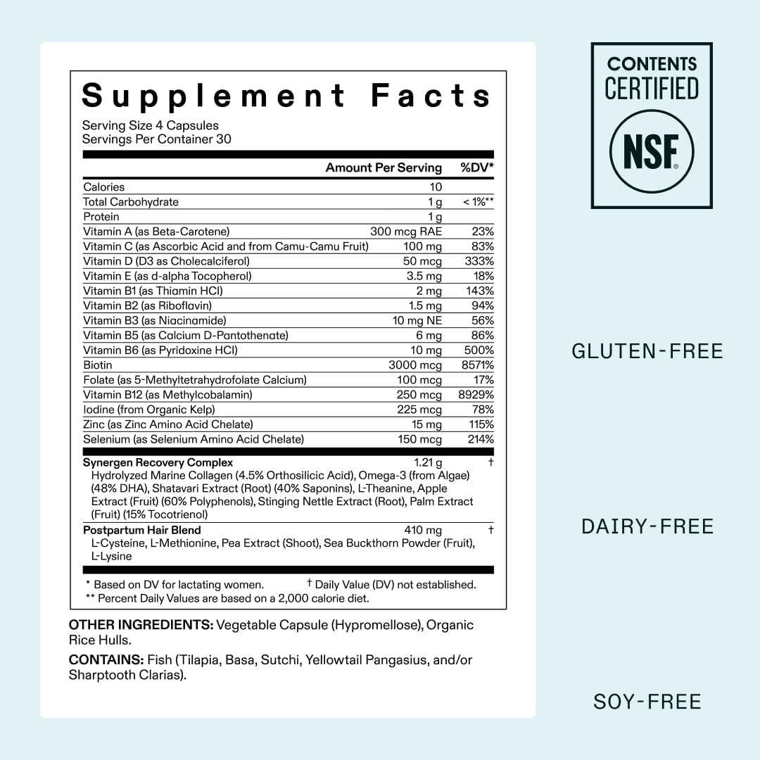 Nutrafol Postpartum Hair Growth Supplements, Clinically Tested for Visibly Thicker Hair and Less Shedding, Breastfeeding-Friendly - 1 Month Supply, 1 Refill Pouch